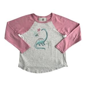 Tea Collection Dinosaur Print Long Sleeve Raglan Top Size 7 Pink